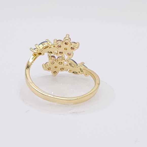 Adjustable Zircon Leaf & Flower Ring Gold Tone Purple & Blue Stones NWOT - Picture 10 of 15